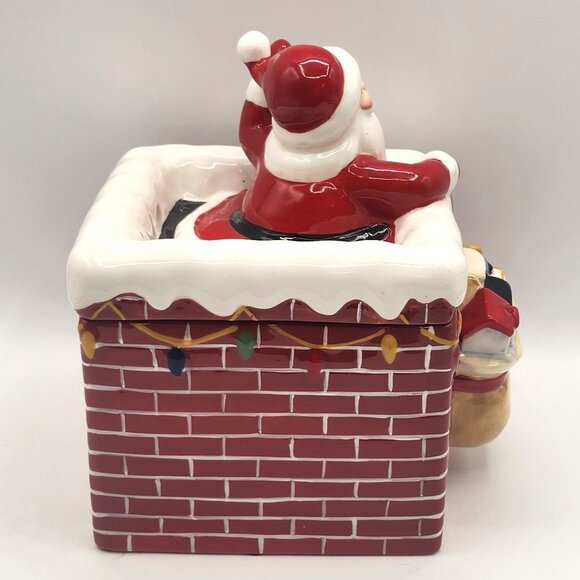 Vtg Santa Down the Chimney Cookie or Candy Jar Ceramic Jackson & Perkins Holiday - Picture 6 of 11
